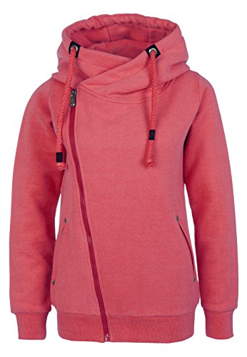 Sublevel Sweatjacke Mit Zipper Kapuze Cooler Damen Hoodie Schrager Reissverschluss Uni Farben Middle Red M